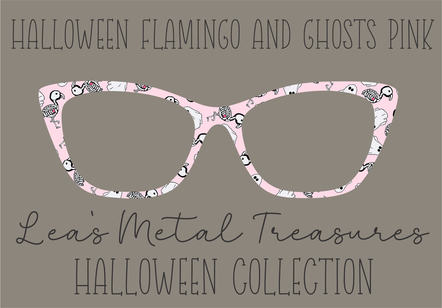 HALLOWEEN FLAMINGO AND GHOSTS PINK Eyewear Frame Toppers COMES WITH MAGNETS