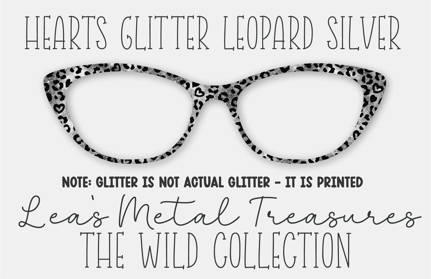 Hearts Glitter Leopard Silver Eyewear Frame Toppers