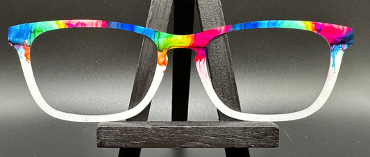 READY TO SHIP CLEARANCE Crissy RAINBOW ALCOHOL INK 2 ON GLOSS WHITE Eyewear Frame Toppers Comes with Magnets 10/1/2024