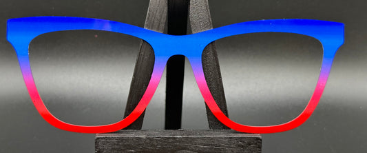 READY TO SHIP CLEARANCE Haley BLUE TO RED GRADIENT ON GLOSS WHITE Eyewear Frame Toppers Comes with Magnets