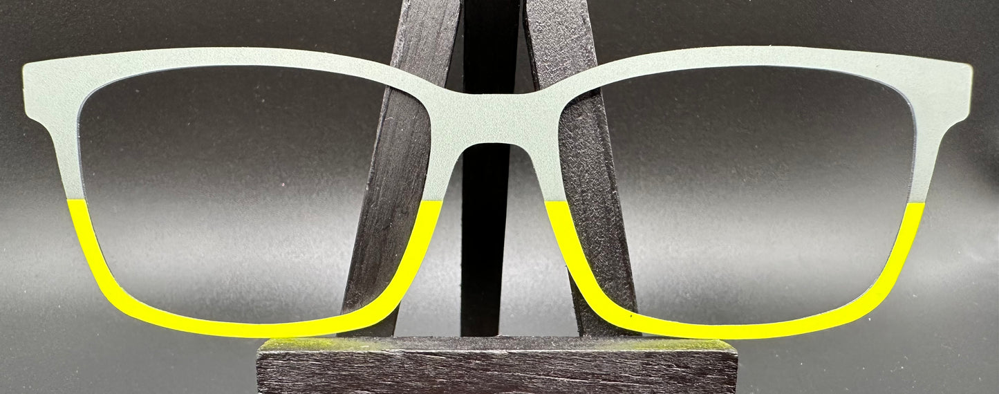 READY TO SHIP CLEARANCE Korbin GRAY NEON YELLOW SPLIT ON MATTE WHITE Eyewear Frame Toppers Comes with Magnets 10/6/2024