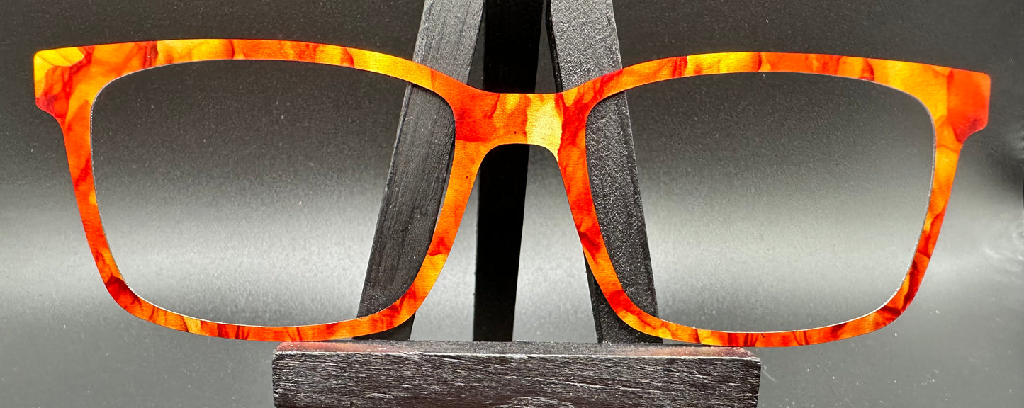 READY TO SHIP CLEARANCE Korbin ORANGE ALCOHOL INK ON MATTE GOLD Eyewear Frame Toppers Comes with Magnets 10/6/2024