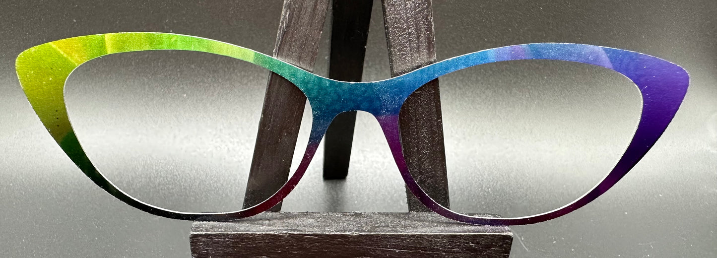 READY TO SHIP CLEARANCE Emma DARK RAINBOW GRADIENT ON MIRROR SILVER Eyewear Frame Toppers Comes with Magnets 10/7/2024