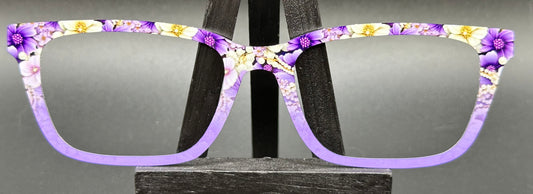 READY TO SHIP Lori PURPLE FLOWERS & PEARLS FADE ON GLOSS WHITE Eyewear Frame Toppers Comes with Magnets