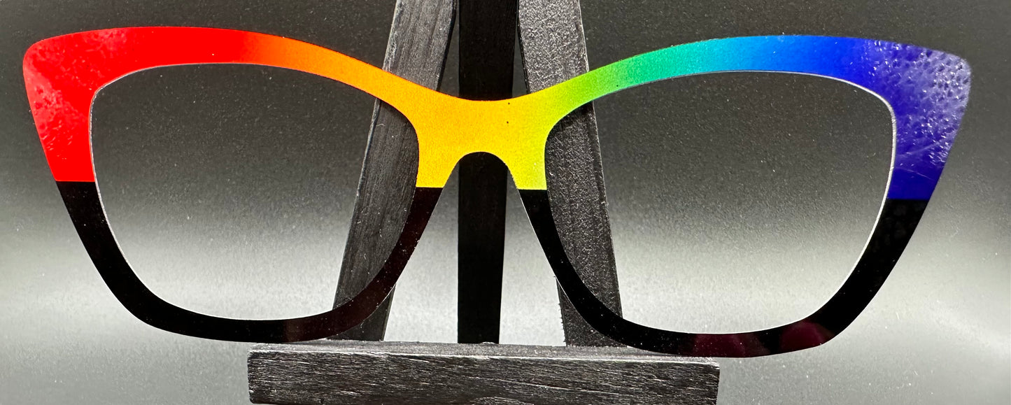 READY TO SHIP CLEARANCE Wendy Thick RAINBOW GRADIENT 1 SPLIT BLACK ON GLOSS WHITE Eyewear Frame Toppers Comes with Magnets 10/7/2024