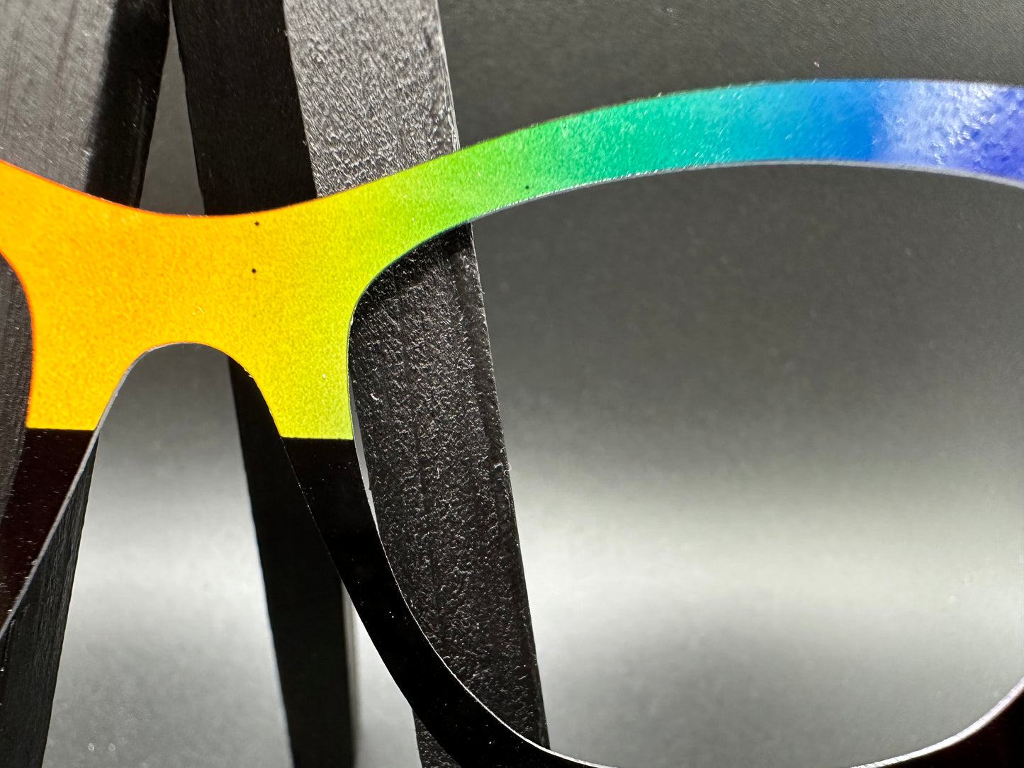 READY TO SHIP CLEARANCE Wendy Thick RAINBOW GRADIENT 1 SPLIT BLACK ON GLOSS WHITE Eyewear Frame Toppers Comes with Magnets 10/7/2024