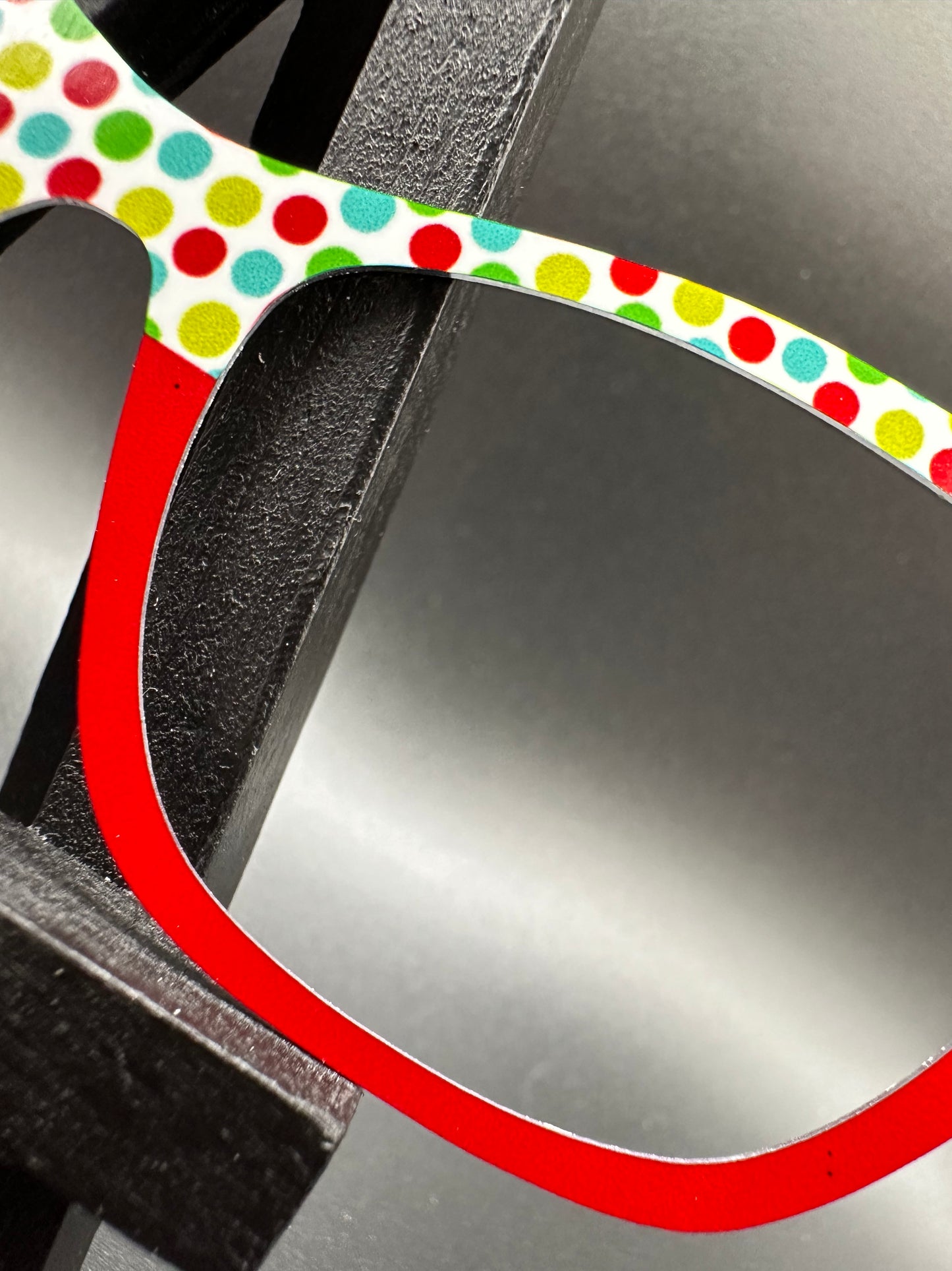 READY TO SHIP CLEARANCE Wendy CHRISTMAS DOTS SPLIT RED ON GLOSS WHITE Eyewear Frame Toppers Comes with Magnets 10/12/2024