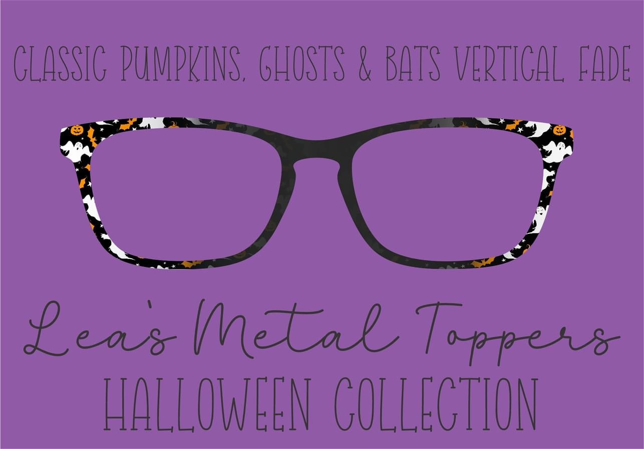 CLASSIC PUMPKINS, GHOSTS AND BATS VERTICAL FADE Eyewear Frame Toppers COMES WITH MAGNETS