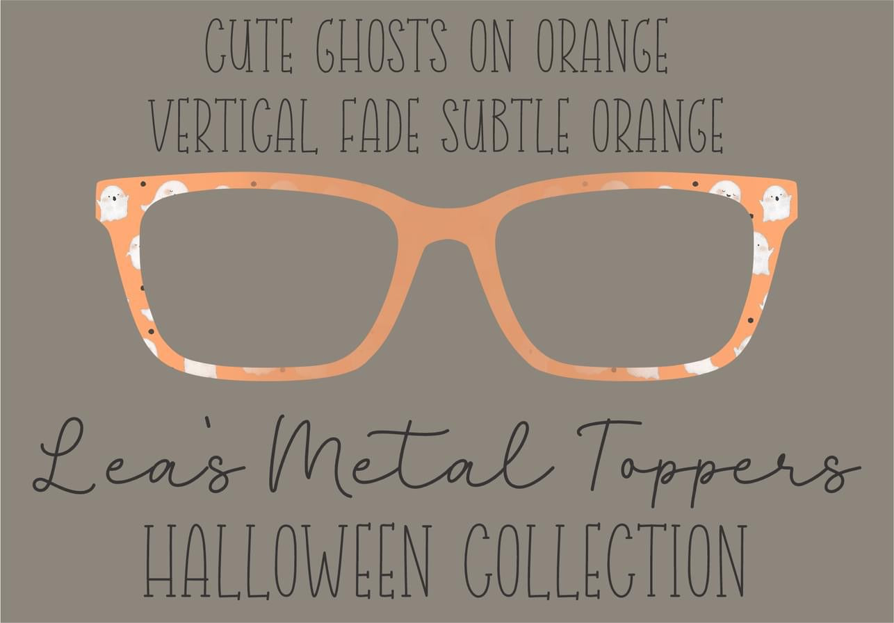 CUTE GHOSTS ON ORANGE VERTICAL FADE SUBTLE ORANGE Eyewear Frame Toppers COMES WITH MAGNETS
