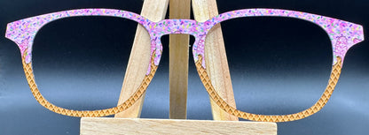 Ready To Ship OSCAR WAFFLE CONE WITH SPRINKLES on GLOSS WHITE Eyewear Frame Topper