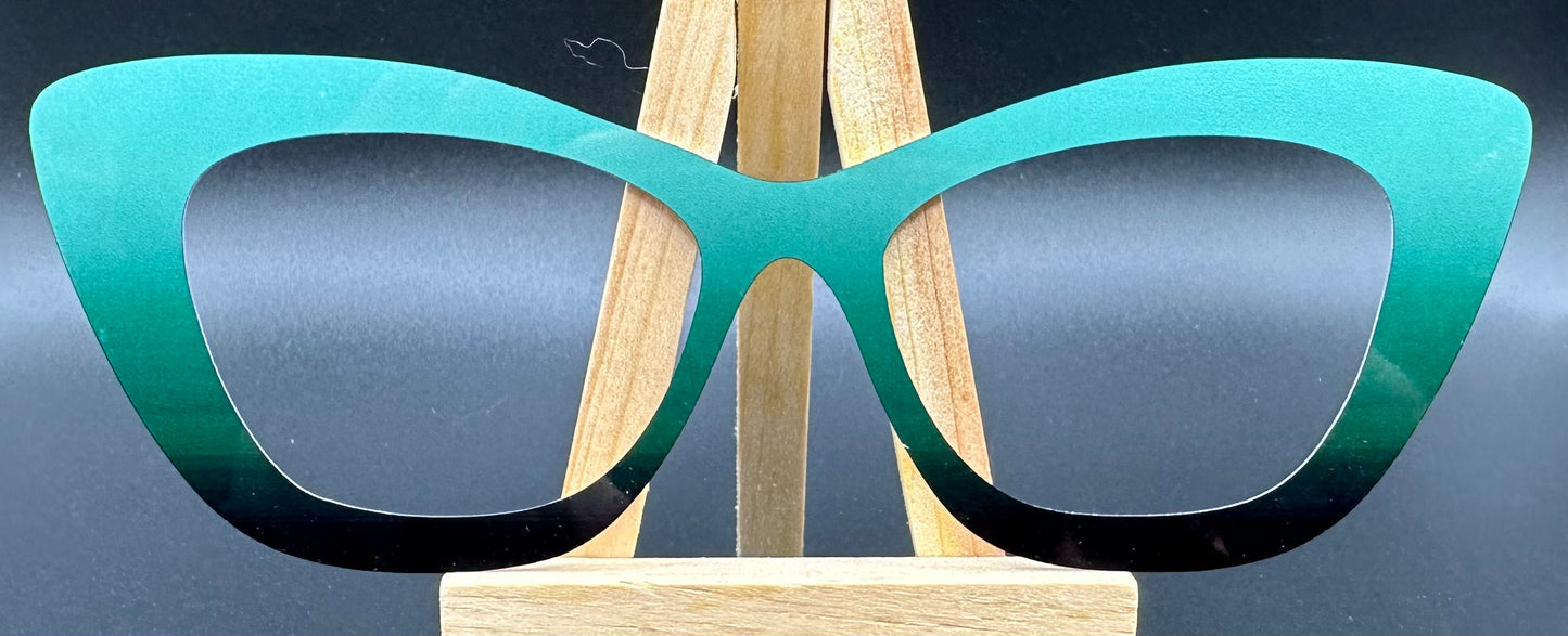 Ready To Ship KORBIN COMPATIBLE WITH WENDY MEGA THICK TURQUOISE TO BLACK GRADIENT on GLOSS WHITE Eyewear Frame Topper