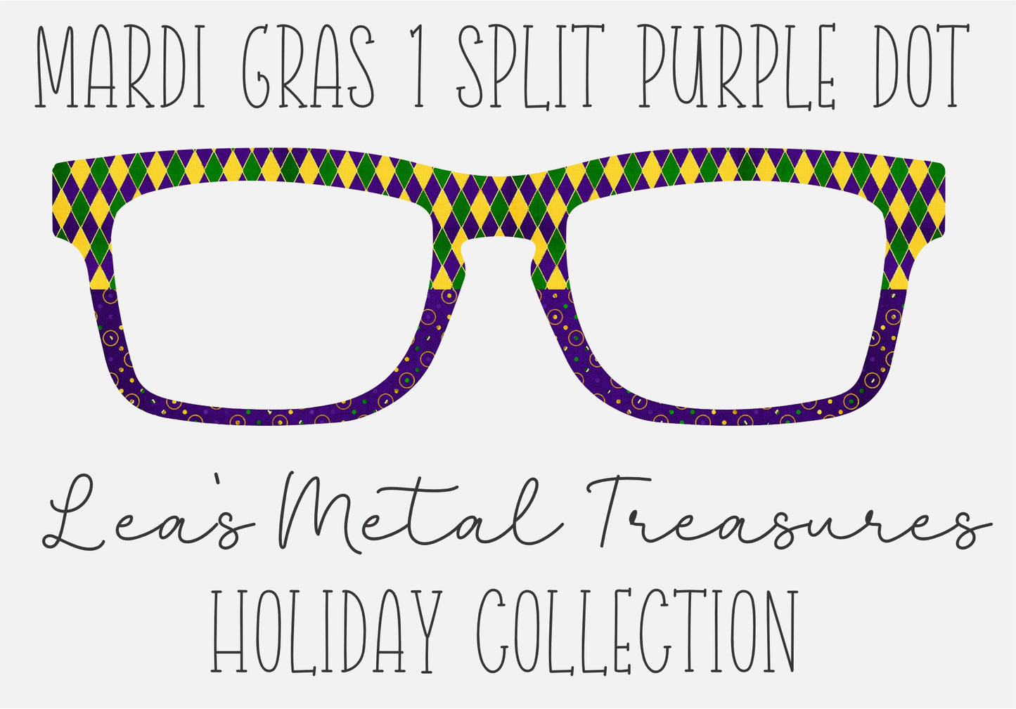 MARDI GRAS SPLIT 1 PURPLE DOT Eyewear Frame Toppers COMES WITH MAGNETS