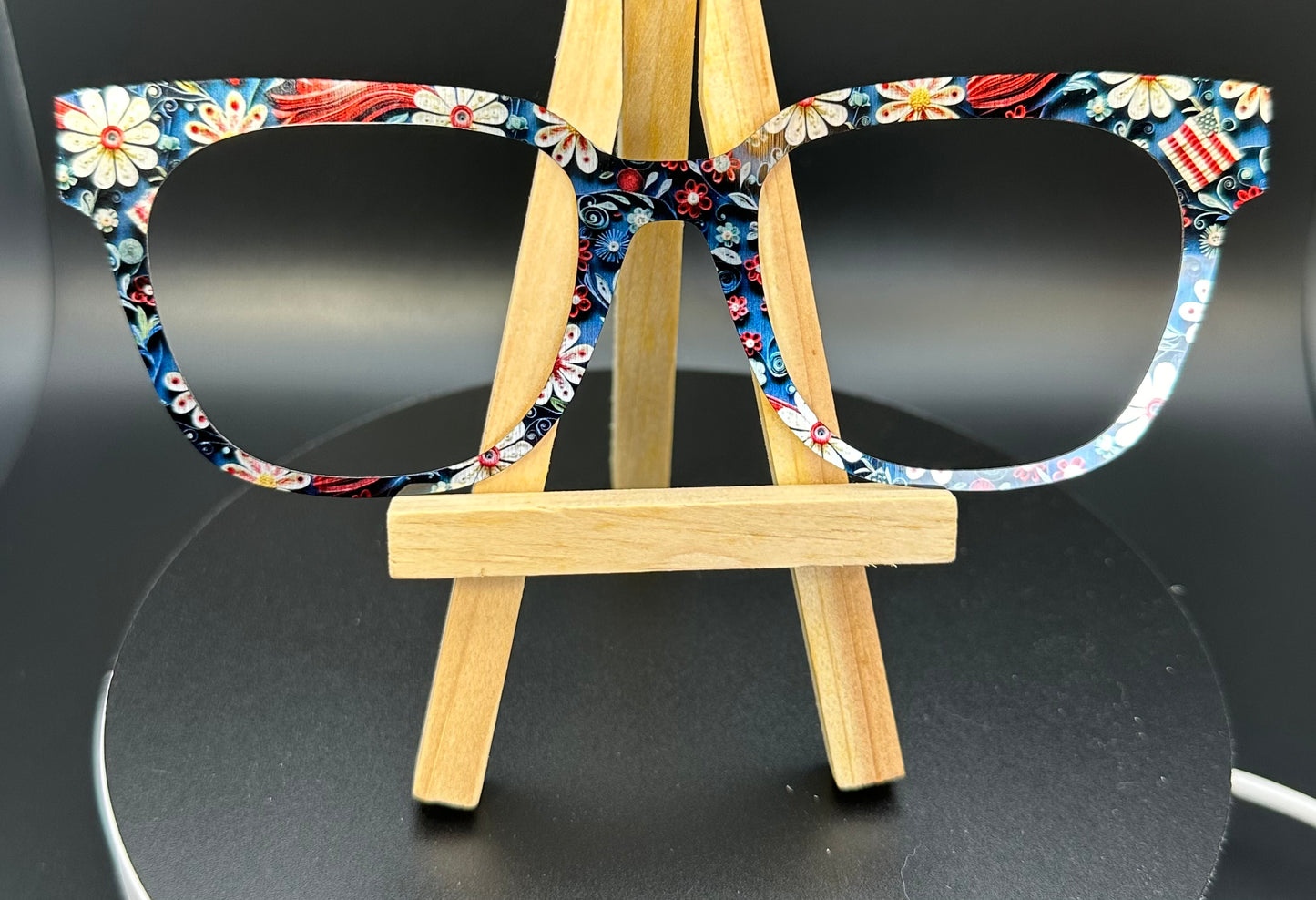 READY TO SHIP MAX PAPER QUILLED 4TH OF JULY FLORAL ON BRUSHED SILVER Eyewear Frame Topper