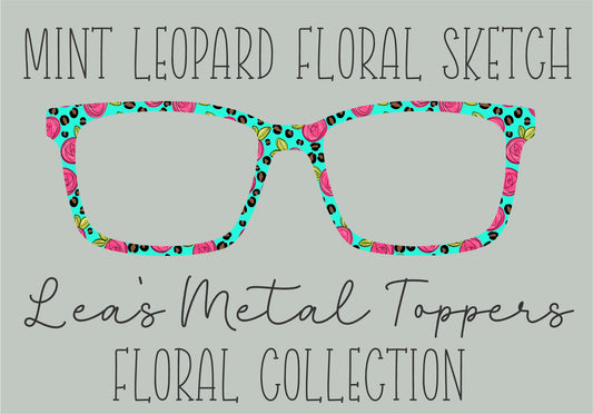 MINT LEOPARD FLORAL SKETCH Eyewear Frame Toppers COMES WITH MAGNETS