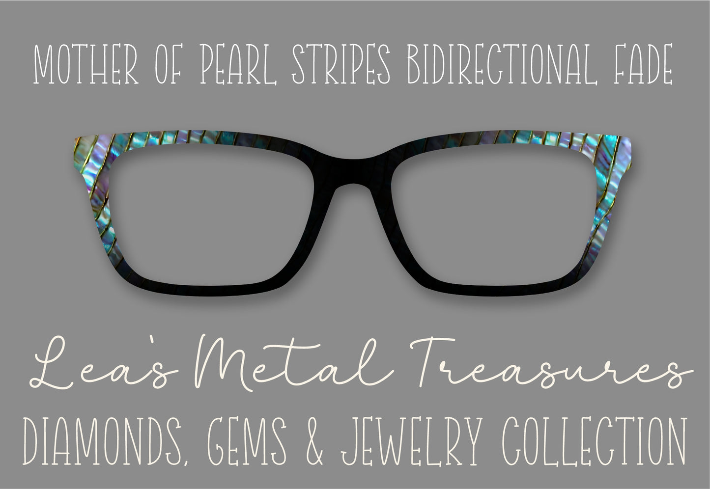 MOTHER OF PEARL STRIPES Bidirectional Fade TO Black Eyewear Frame Toppers COMES WITH MAGNETS