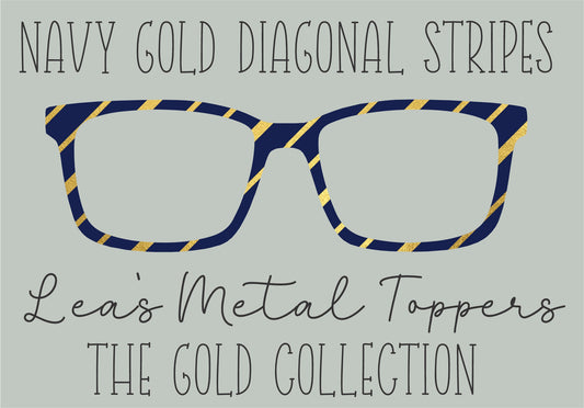 NAVY GOLD DIAGONAL STRIPES Eyewear Frame Toppers COMES WITH MAGNETS