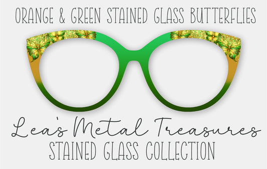 Orange and Green Stained Glass Butterflies Eyewear Frame Toppers