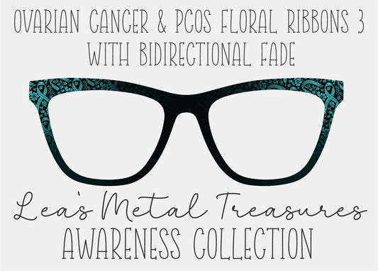 Ovarian Cancer & PCOS Floral Ribbons 3 Bidirectional Fade Eyewear Frame Toppers COMES WITH MAGNETS