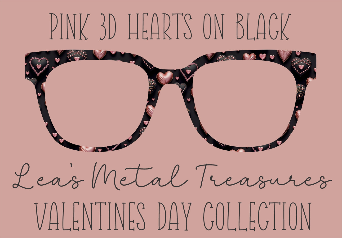 Pink 3d Hearts On Black