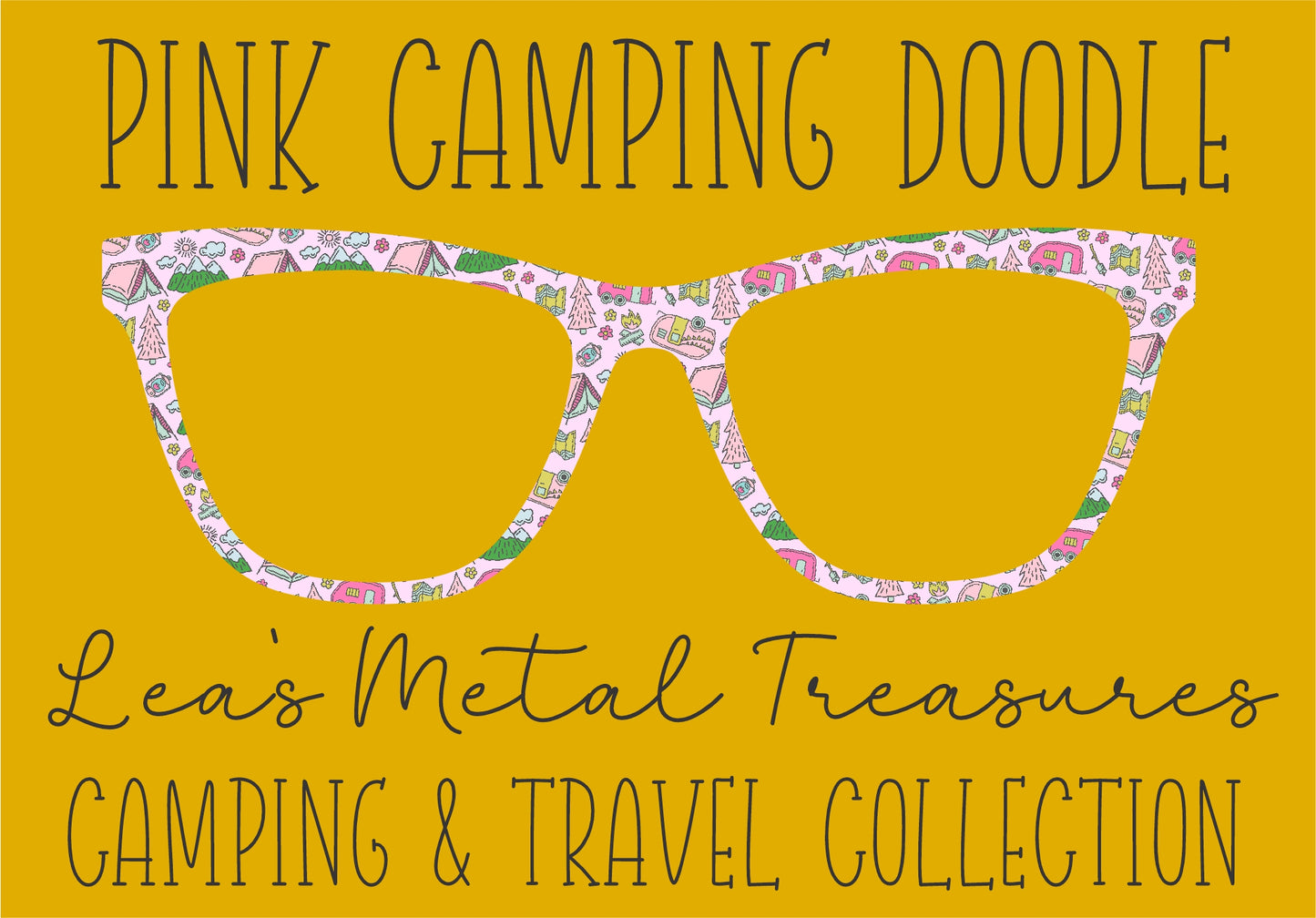 PINK CAMPING DOODLE Eyewear Frame Toppers COMES WITH MAGNETS