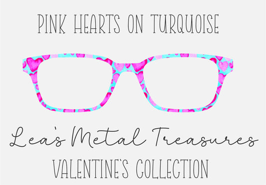 PINK HEARTS ON TURQUOISE  Eyewear Frame Toppers COMES WITH MAGNETS