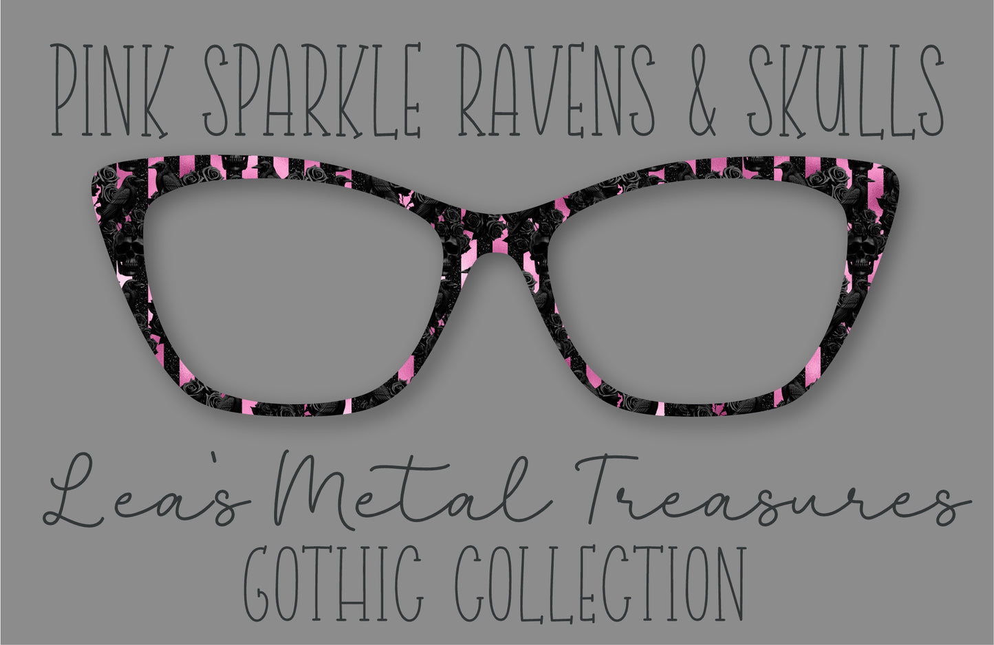 Pink Sparkle Ravens and Skulls Eyewear Frame Toppers COMES WITH MAGNETS