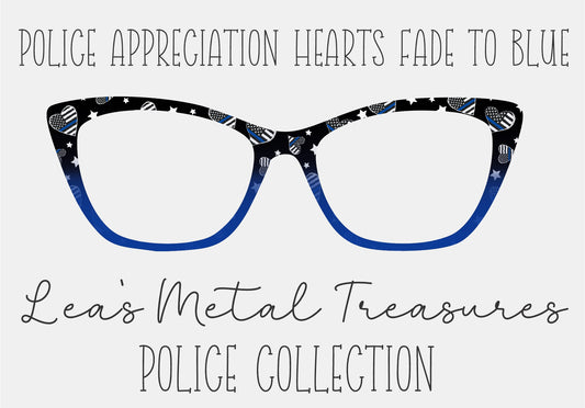 POLICE APPRECIATION HEARTS FADE TO BLUE Eyewear Frame Toppers COMES WITH MAGNETS