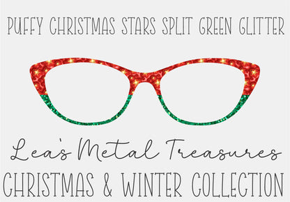PUFFY CHRISTMAS STARS SPLIT GREEN GLITTER Eyewear Frame Toppers COMES WITH MAGNETS
