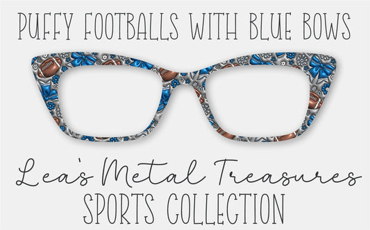 PUFFY FOOTBALLS WITH BLUE BOWS Eyewear Frame Toppers