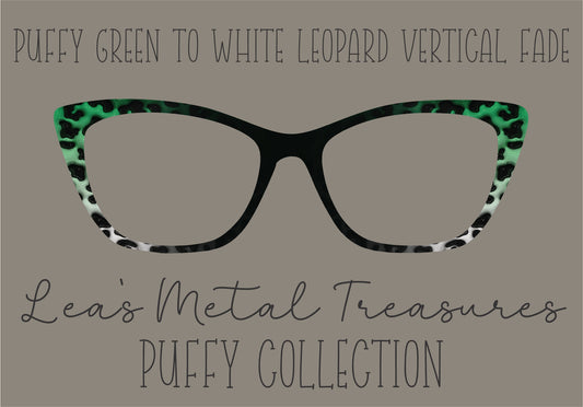 PUFFY GREEN TO WHITE LEOPARD VERTICAL FADE Eyewear Frame Toppers COMES WITH MAGNETS