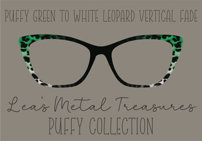 PUFFY GREEN TO WHITE LEOPARD VERTICAL FADE Eyewear Frame Toppers COMES WITH MAGNETS