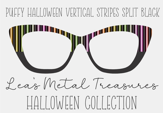 PUFFY HALLOWEEN VERTICAL STRIPES SPLIT BLACK Eyewear Frame Toppers COMES WITH MAGNETS