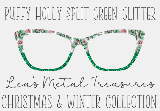 PUFFY HOLLY SPLIT GREEN GLITTER Eyewear Frame Toppers COMES WITH MAGNETS