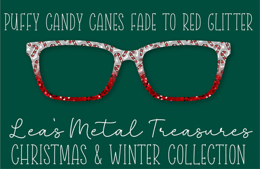 Puffy Candy Canes Fade to Red Glitter Eyewear Frame Toppers COMES WITH MAGNETS