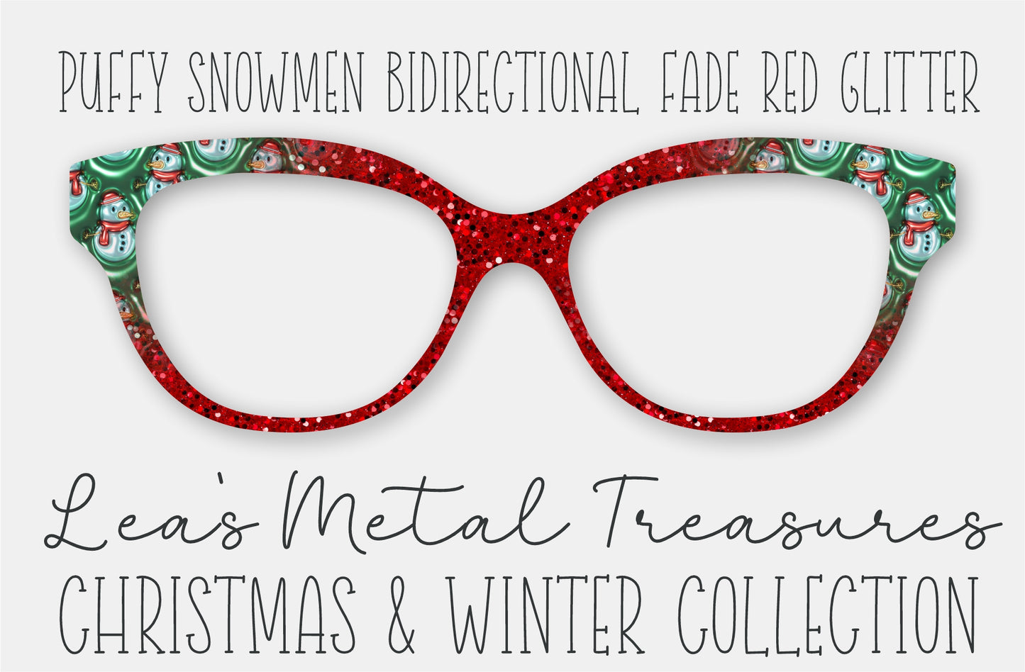 Puffy Snowman BiDirectional Fade to Red Glitter Eyewear Frame Toppers COMES WITH MAGNETS