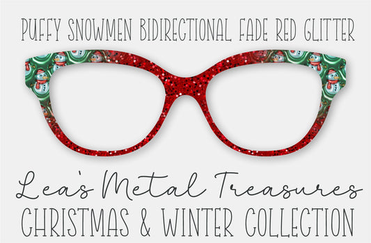 Puffy Snowman BiDirectional Fade to Red Glitter Eyewear Frame Toppers COMES WITH MAGNETS