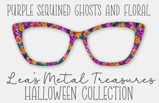 Purple Sequined Ghosts and Floral Magnetic Eyewear Frame Toppers - September 25 Topper of the Month