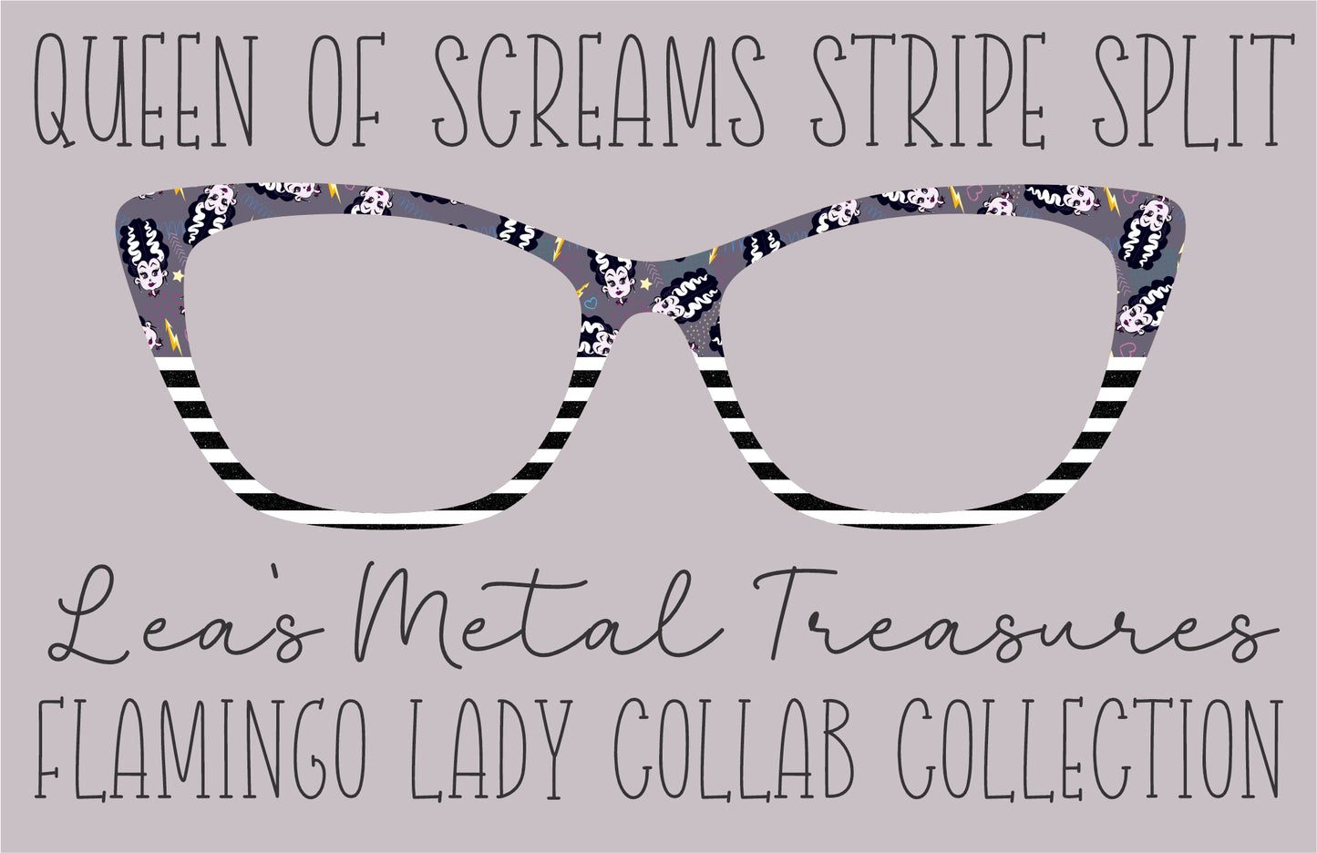 Queen of Screams Stripes Split Printed Magnetic Eyeglasses Topper • Flamingo Lady Collab Collection