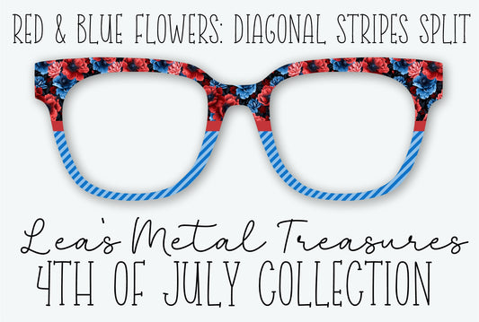 RED & BLUE FLOWERS: DIAGONAL STRIPES SPLIT Eyewear Frame Toppers