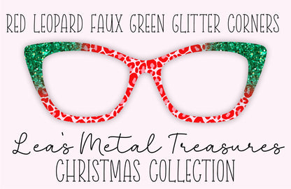 Red Leopard Faux Green Glitter Corners Eyewear Frame Toppers COMES WITH MAGNETS