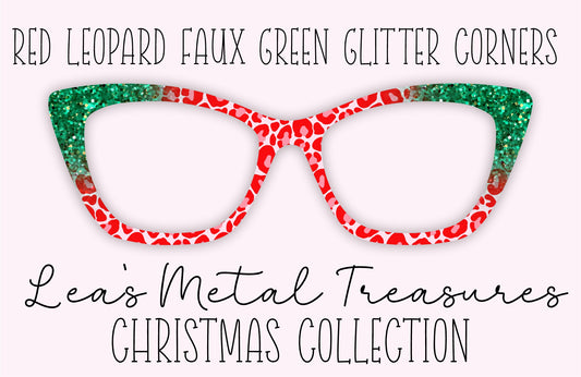 Red Leopard Faux Green Glitter Corners Eyewear Frame Toppers COMES WITH MAGNETS