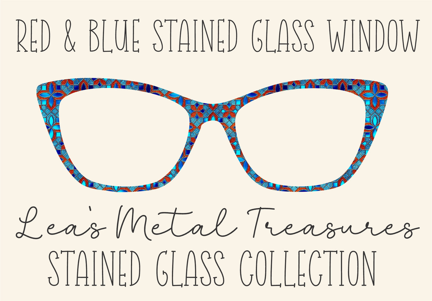 RED AND BLUE STAINED GLASS WINDOW Eyewear Frame Toppers COMES WITH MAGNETS