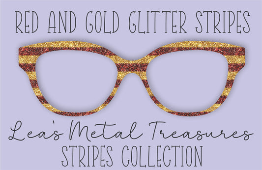 Red and Gold Glitter Stripes Eyewear Frame Toppers COMES WITH MAGNETS