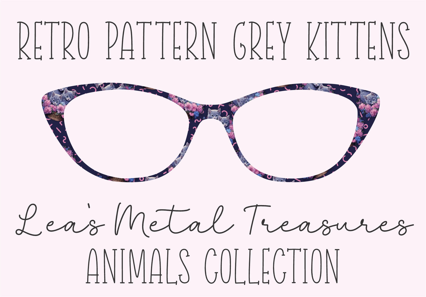 RETRO PATTERN GREY KITTIES Eyewear Frame Toppers COMES WITH MAGNETS