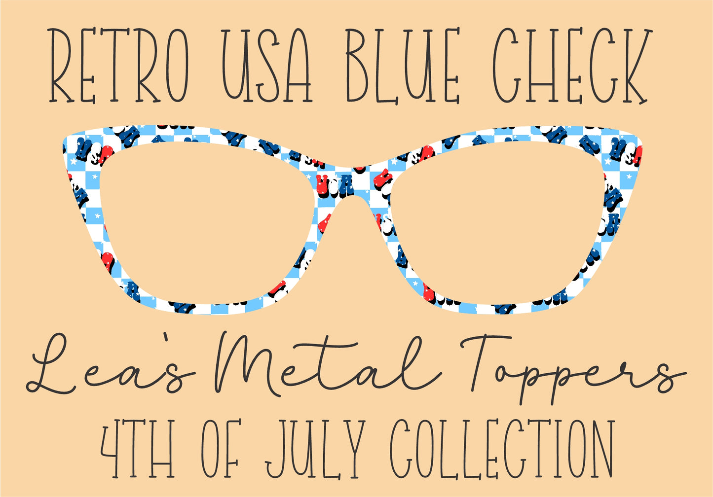 RETRO USA BLUE CHECK Eyewear Frame Toppers COMES WITH MAGNETS