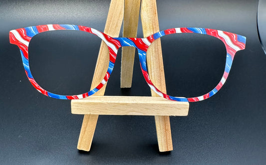 READY TO SHIP ROBIN 4TH OF JULY GEL STRIPES ON MATTE WHITE Eyewear Frame Topper