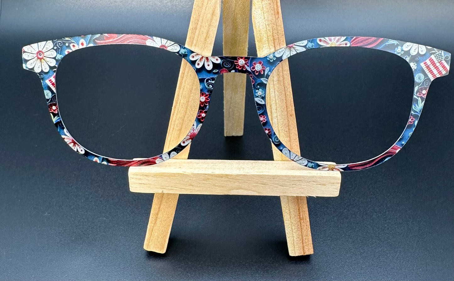 READY TO SHIP ROBIN PAPER QUILLED 4TH OF JULY FLORAL ON SPARKLE SILVER Eyewear Frame Topper