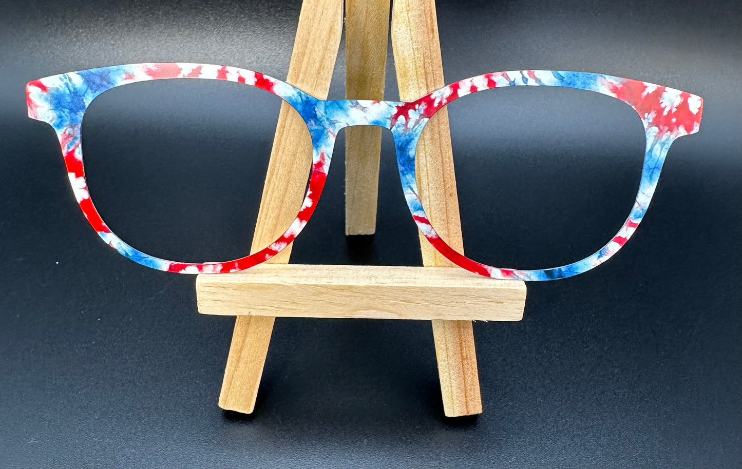 READY TO SHIP ROBIN PATRIOTIC TIE DYE ON MATTE WHITE Eyewear Frame Topper