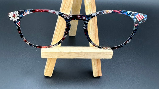 READY TO SHIP SAM PAPER QUILLED 4TH OF JULY FLORAL ON BRUSHED SILVER Eyewear Frame Topper