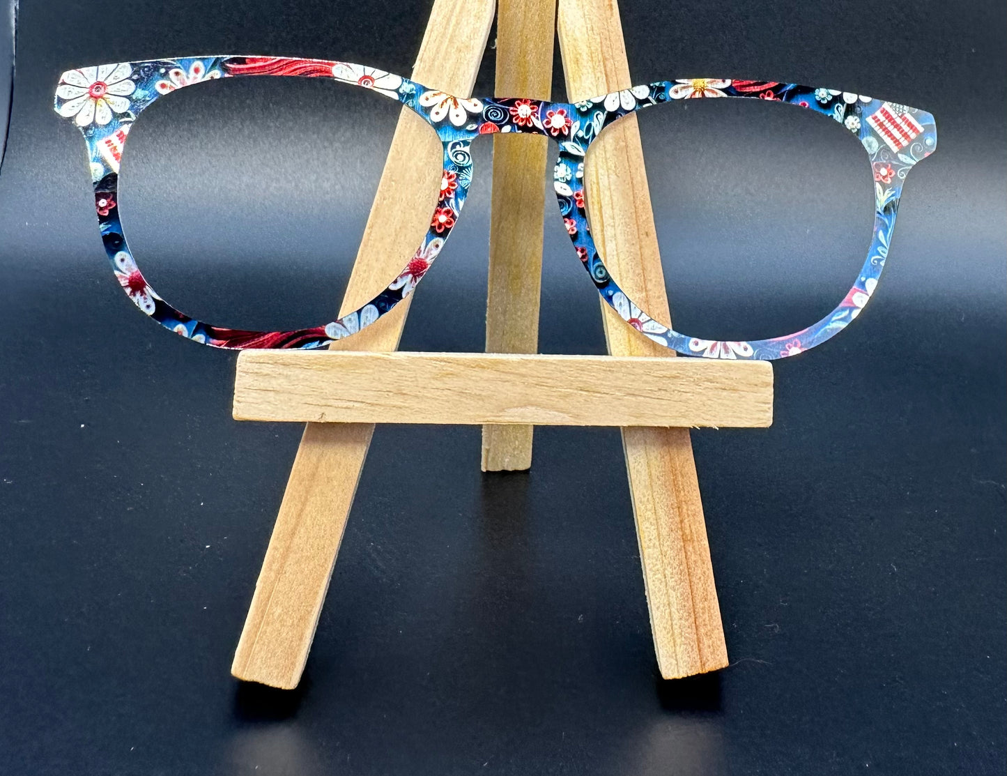 READY TO SHIP SAM PAPER QUILLED 4TH OF JULY FLORAL ON BRUSHED SILVER Eyewear Frame Topper